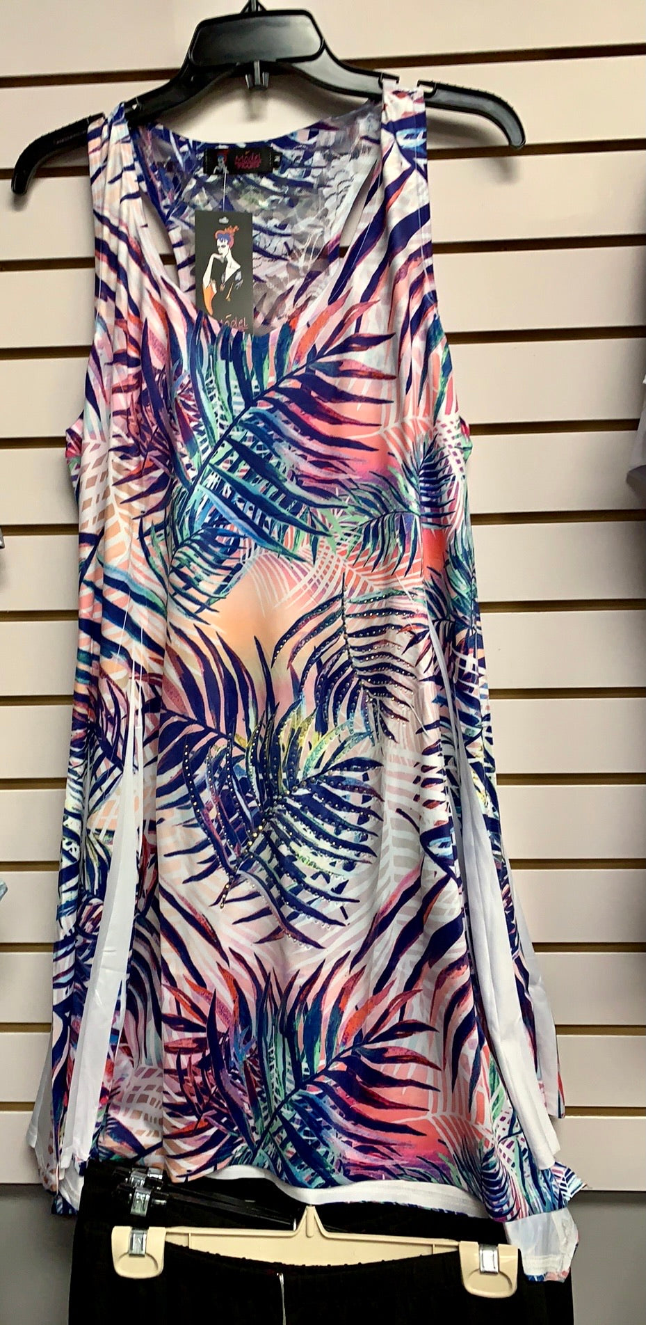 Multi colour bling leaf tank tunic/dress with racer back A21689