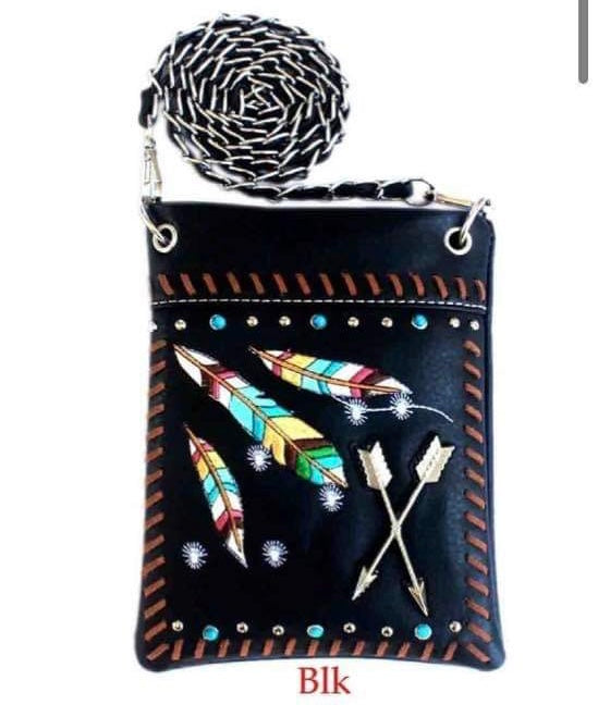 Black Small messenger with Feathers and Arrows