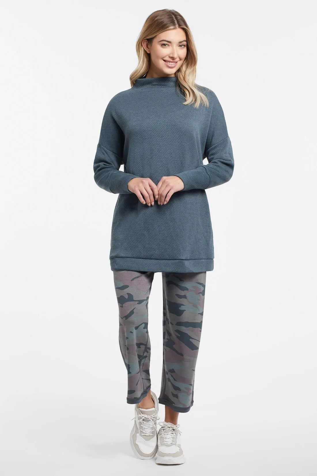 Tribal Mini Quilted Funnel neck tunic in LtPine