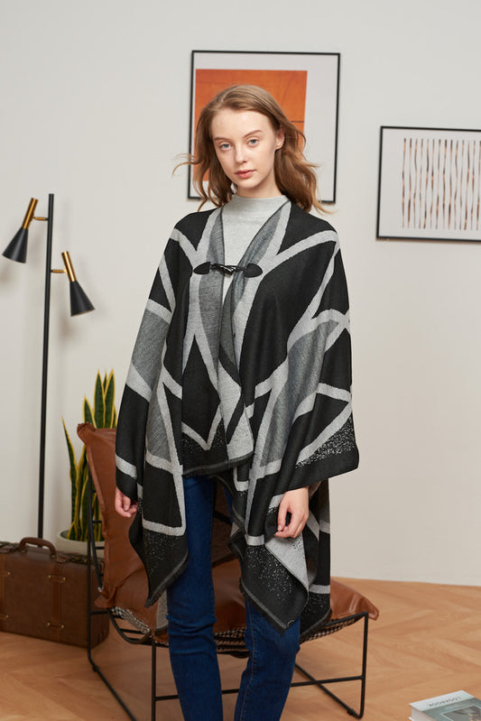 Black patterned blanket cape