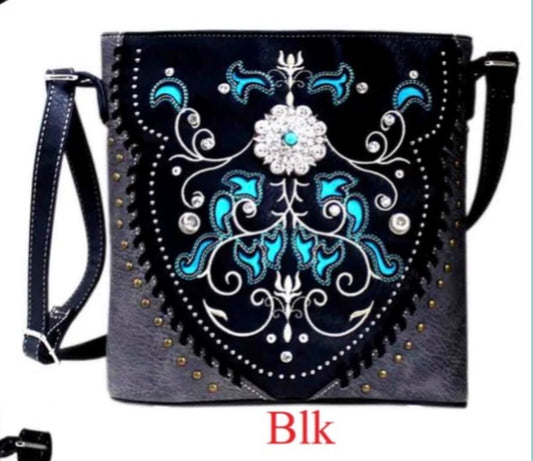 Black with turquoise cut out messenger