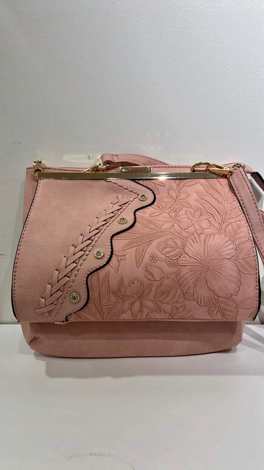 Pink floral bling clutch crossbody with clip front