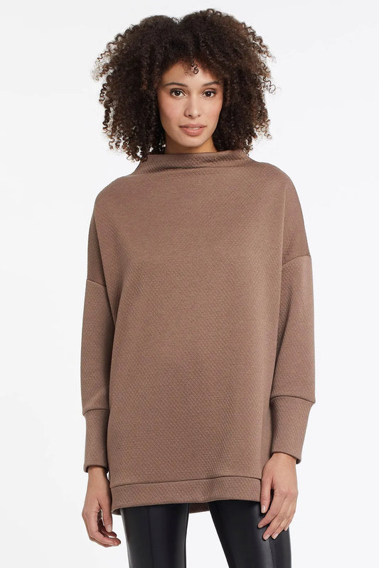Tribal Mini Quilted Funnel neck tunic in Pinebark