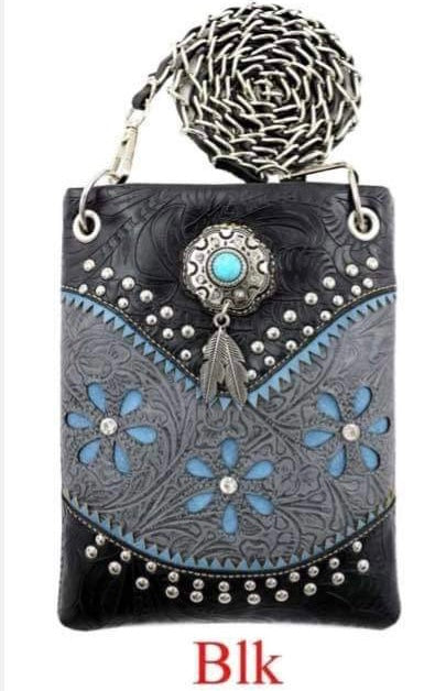 Black Small messenger with Metal Feathers