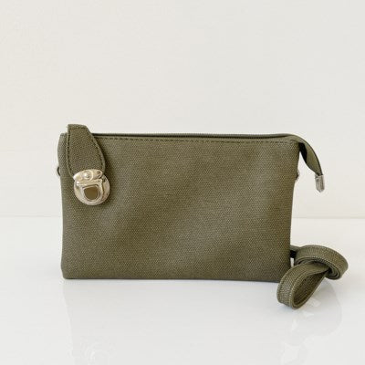 Olive textured multi pouch wristlet/crossbody