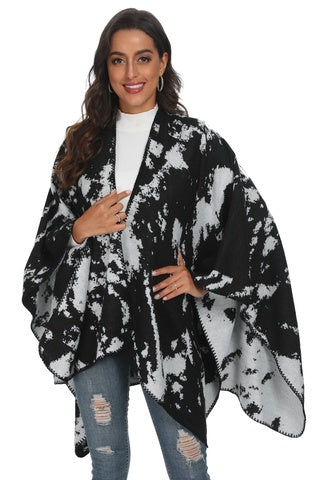 Black and grey tie dye blanket cape