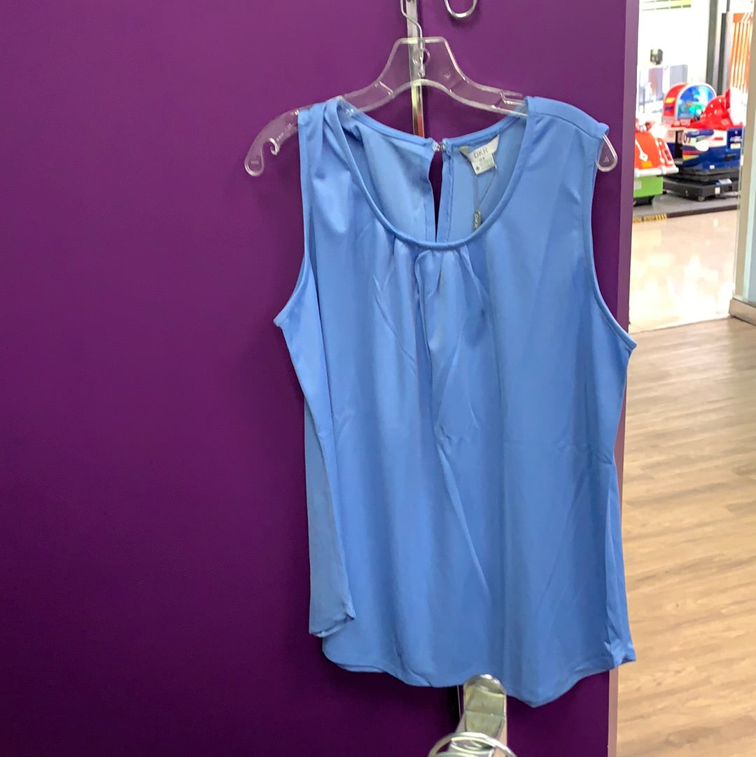 Blue tank with pleats at neck