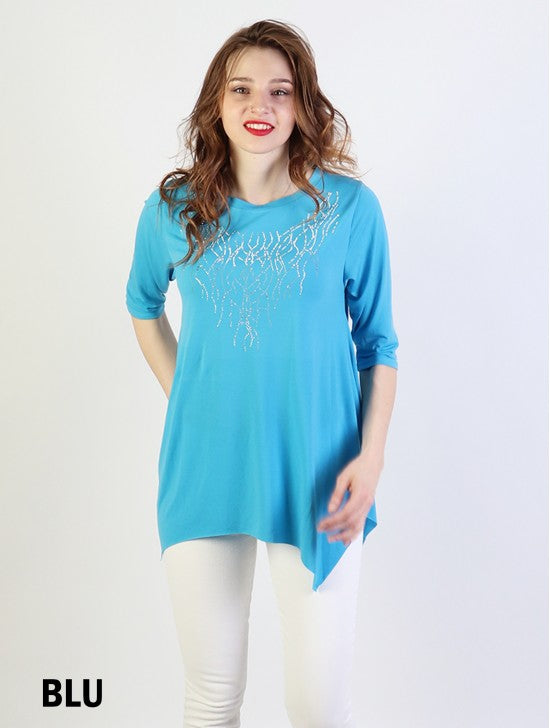Blue sparkle 3/4 sleeve with branch design