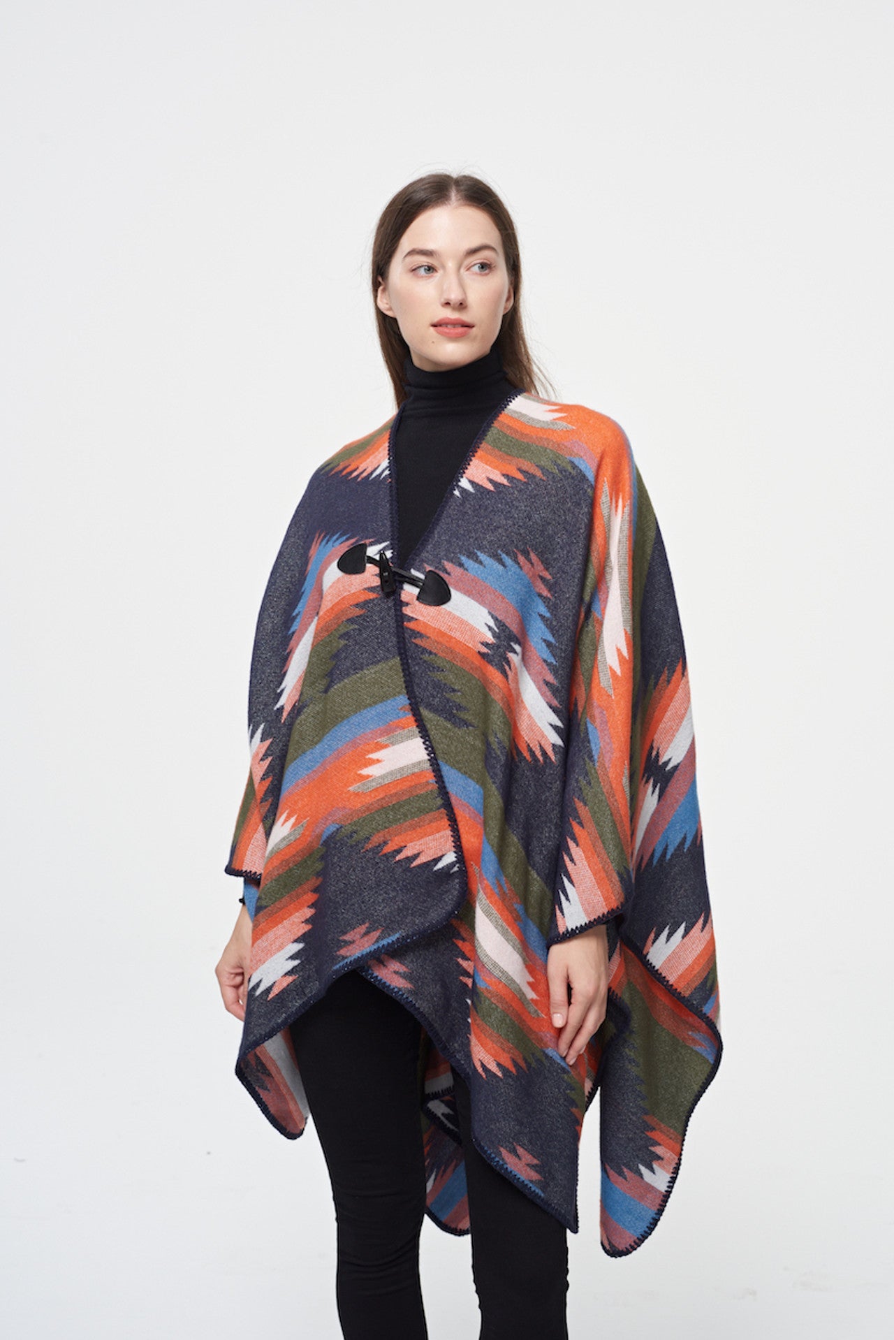 Navy Aztec blanket cape