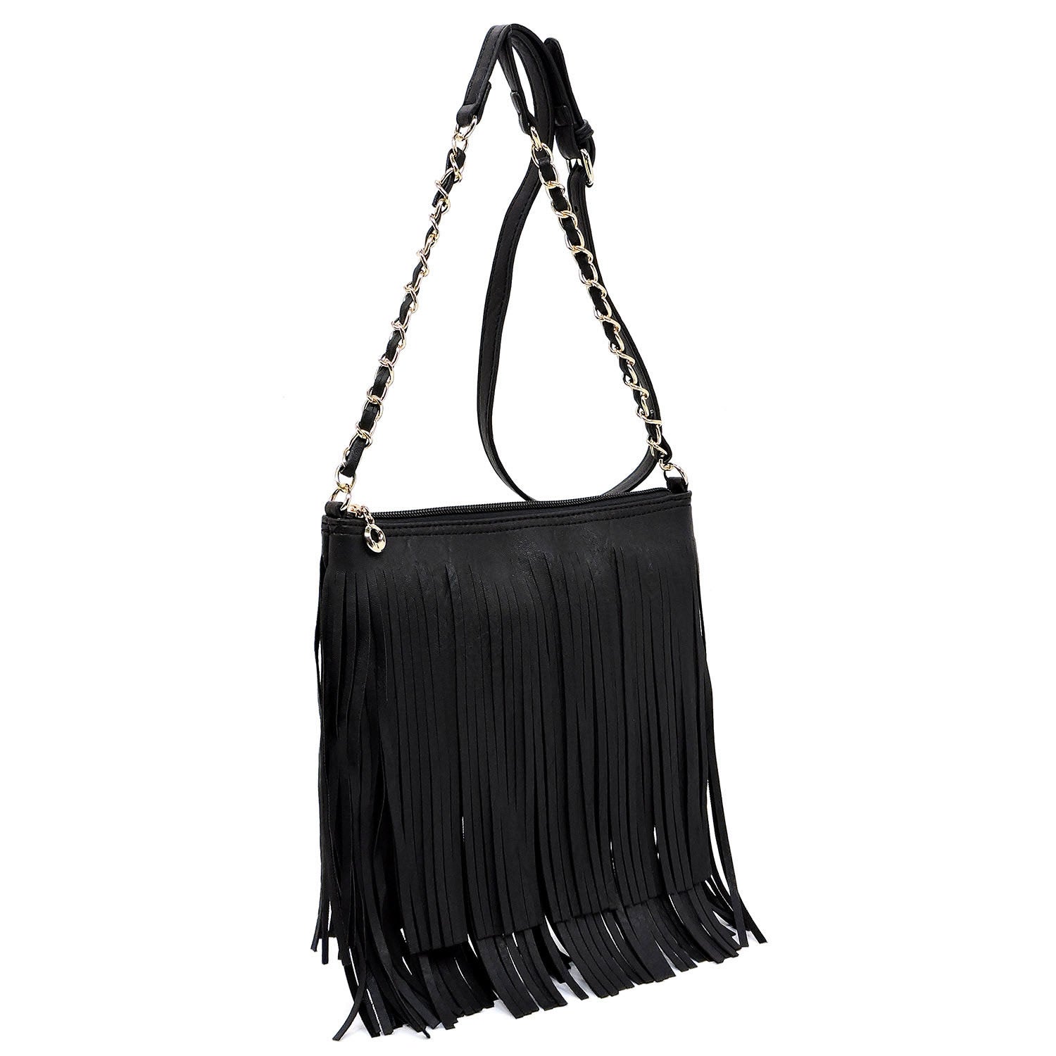 Black fringe crossbody bag E031