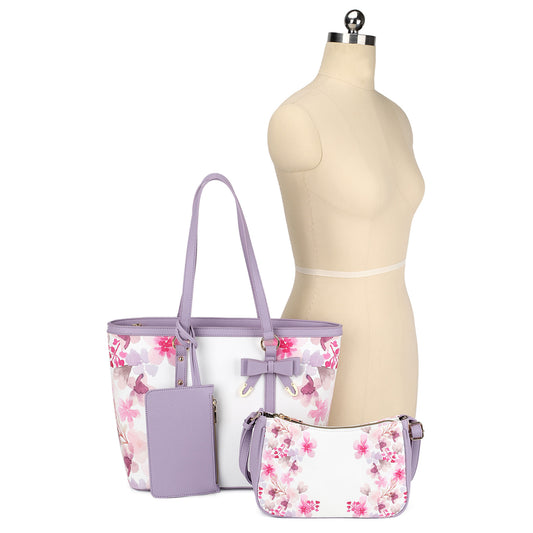Lilac flower print tote and wallet
