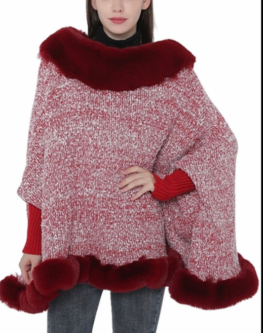 Red and white faux fur with cuff sleeves