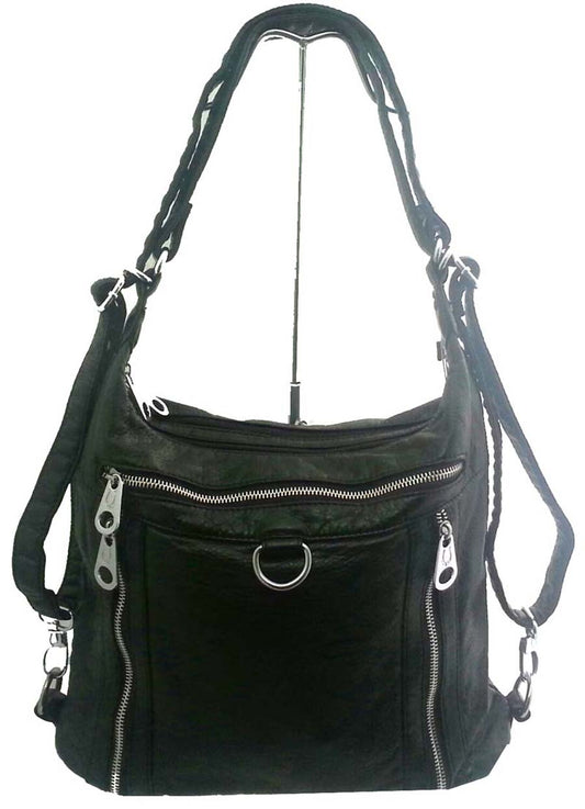 Black 3 in 1 style metal loop backpack purse