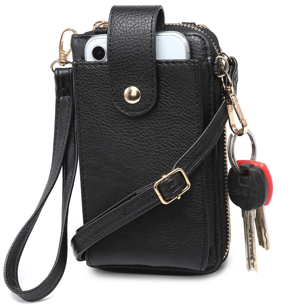 Black cell phone wristlet and crossbody